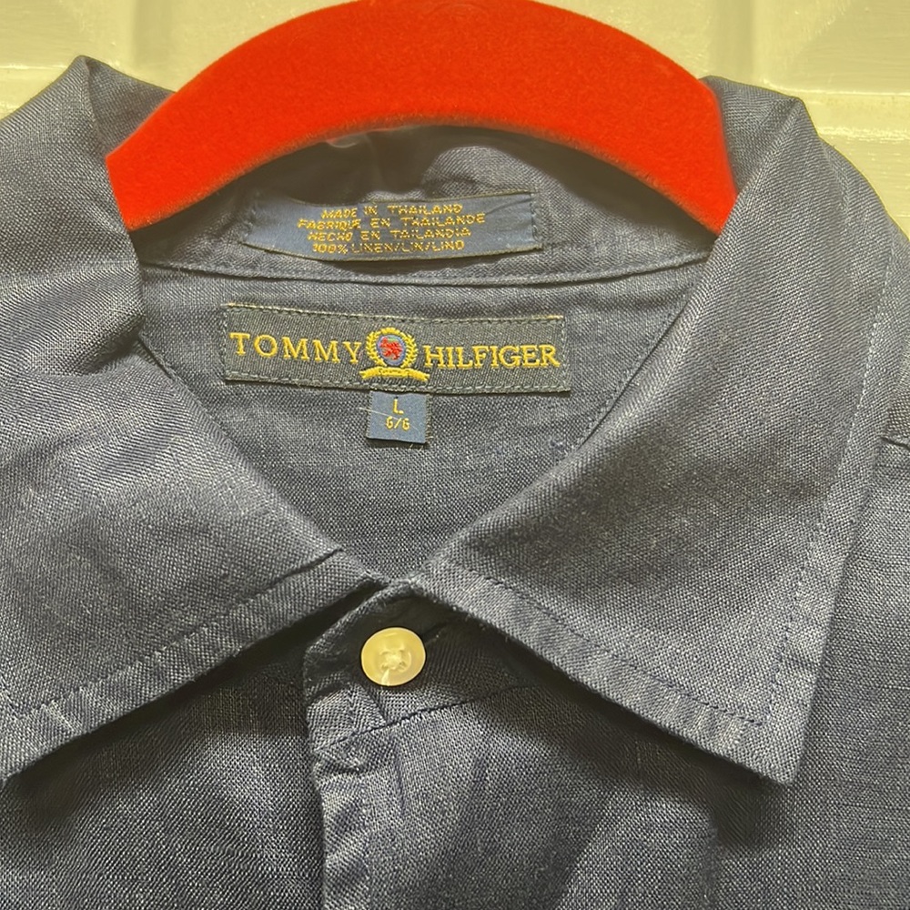 Tommy Hilfiger Men’s Large Navy Blue Long Sleeve Shirt - Picture 2 of 4
